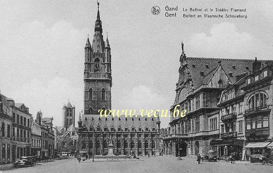 postkaart van Gent Het Belfort en de Vlaamse schouwburg