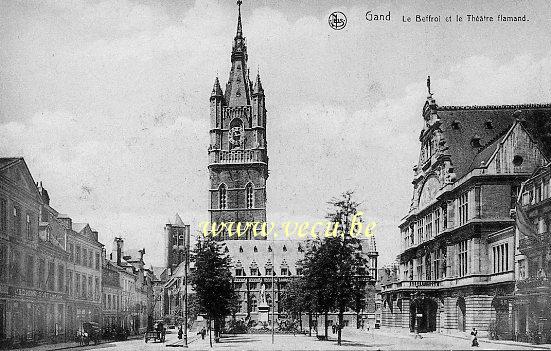 ancienne carte postale de Gand Le Beffroi et le Théatre Flamand