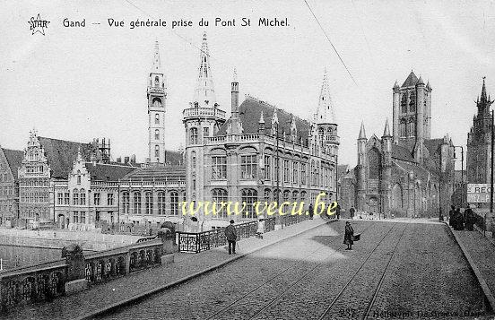 ancienne carte postale de Gand Vue générale prise du Pont St Michel