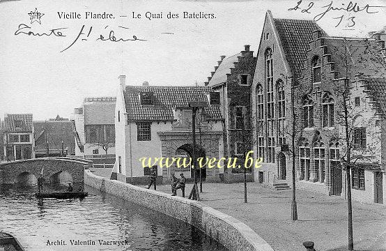 ancienne carte postale de Gand Exposition de 1913 -Vieille Flandre - Le Quai des Bateliers
