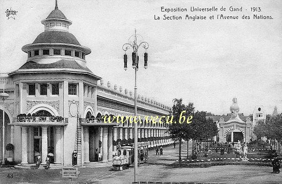 ancienne carte postale de Gand Exposition de 1913 - La Section Anglaise et l'avenue des Nations