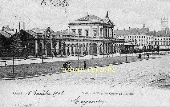 postkaart van Gent Station et Place du Comte de Flandre