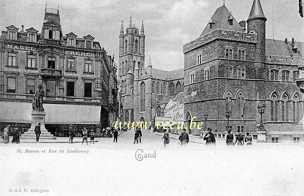 ancienne carte postale de Gand St Bavon et Rue de Limbourg