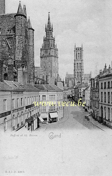 ancienne carte postale de Gand Beffroi et St Bavon