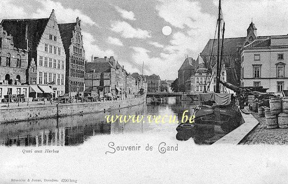 ancienne carte postale de Gand Quai aux Herbes