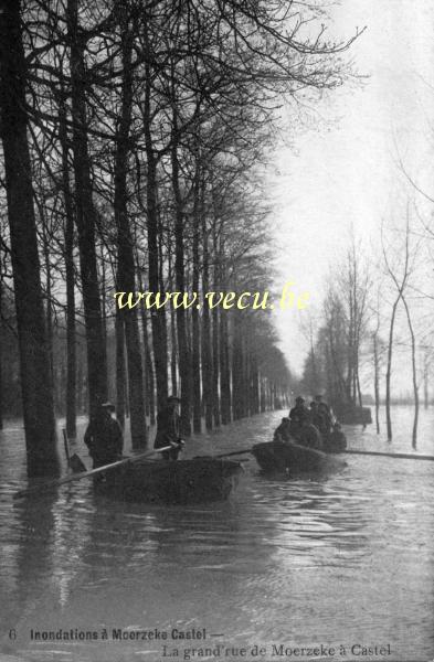ancienne carte postale de Moerzeke Inondations à Moerzeke Castel - La grand rue de Moerzeke Castel