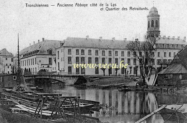 ancienne carte postale de Tronchiennes Ancienne Abbaye côté de la Lys et Quartier des retraitants