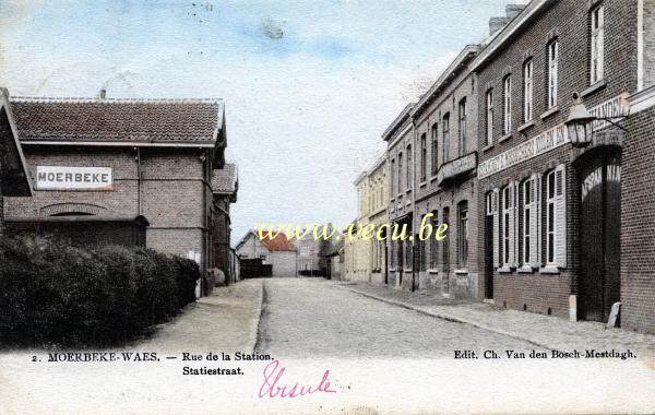 ancienne carte postale de Moerbeke-Waes Rue de la Station