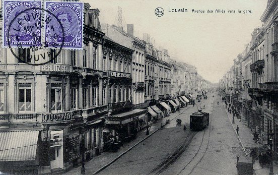 ancienne carte postale de Louvain Avenue des Alliés vers la gare