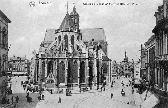 postkaart van Leuven Sint-Pieterskerk en de Post