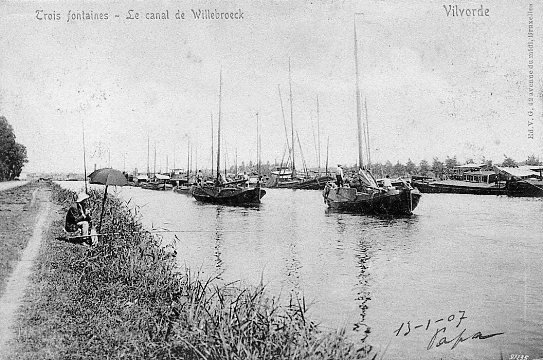 ancienne carte postale de Vilvorde Trois Fontaines - Le Canal de Willebroeck