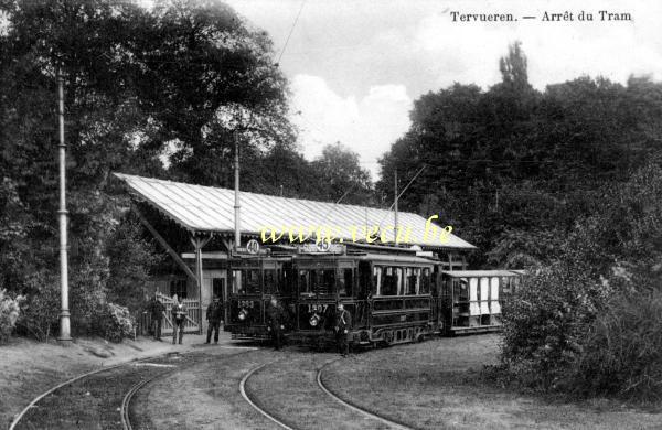 ancienne carte postale de Tervueren Arrêt du tram