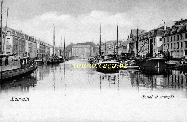 postkaart van Leuven Kanaal en pakhuizen