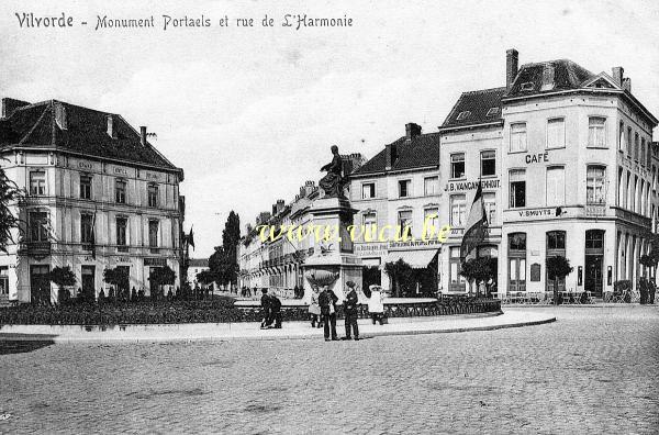 ancienne carte postale de Vilvorde Monument Portaels et rue de l' Harmonie