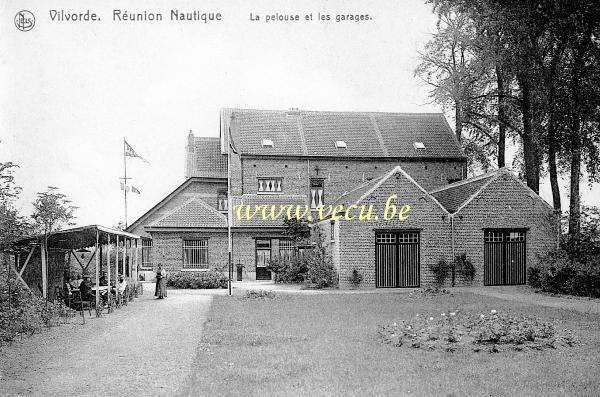 ancienne carte postale de Vilvorde Réunion nautique - la pelouse et les garages