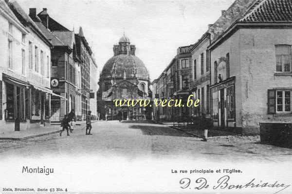 ancienne carte postale de Montaigu La rue principale et l'Eglise