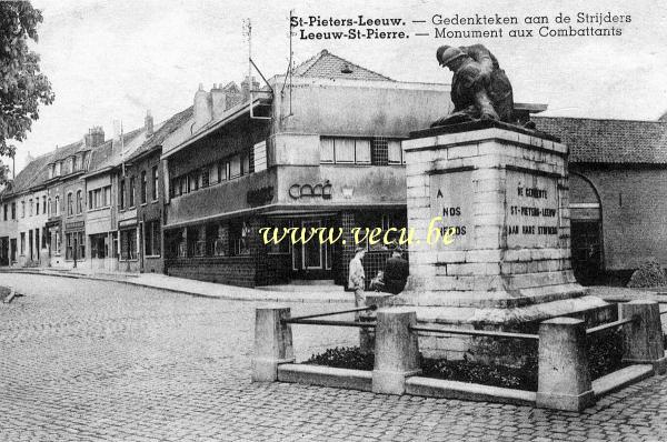 ancienne carte postale de Leeuw-Saint-Pierre Monument aux combattants