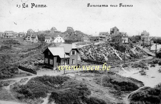 ancienne carte postale de La Panne Panorama vers Furnes