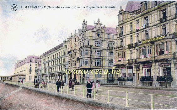 ancienne carte postale de Mariakerke La digue vers Ostende
