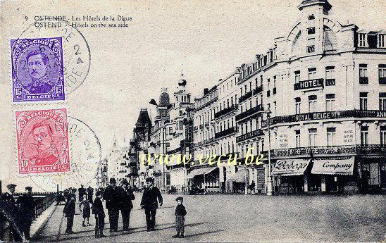 ancienne carte postale de Ostende Les hôtels de la digue