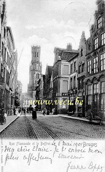 ancienne carte postale de Bruges Rue Flamande et le Beffroi