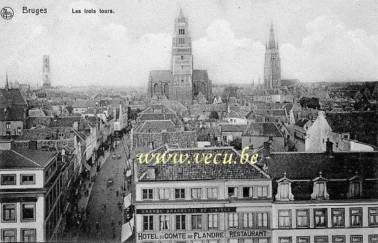 postkaart van Brugge Panoramisch zicht op Brugge met de drie torens