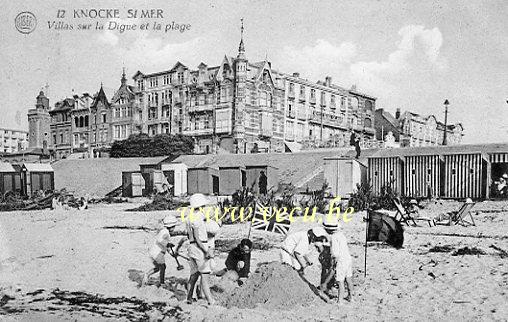 ancienne carte postale de Knokke Villas sur la Digue et la plage.