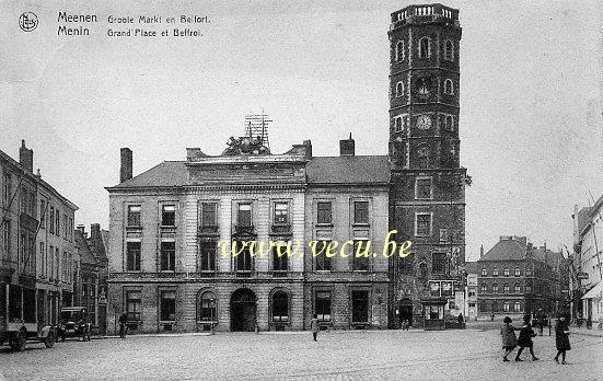 ancienne carte postale de Menin Grand'Place et Beffroi