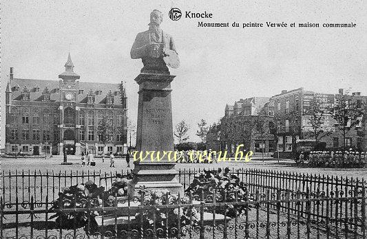 ancienne carte postale de Knokke Monument du peintre Verwée et maison communale