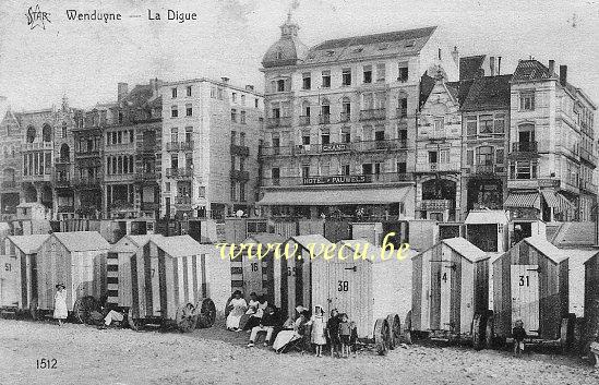 ancienne carte postale de Wenduyne La Digue (et les cabines de plage devant l'Hôtel Pauwels)