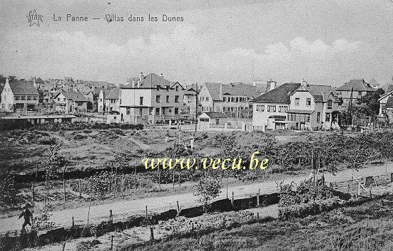 ancienne carte postale de La Panne Villas dans les dunes