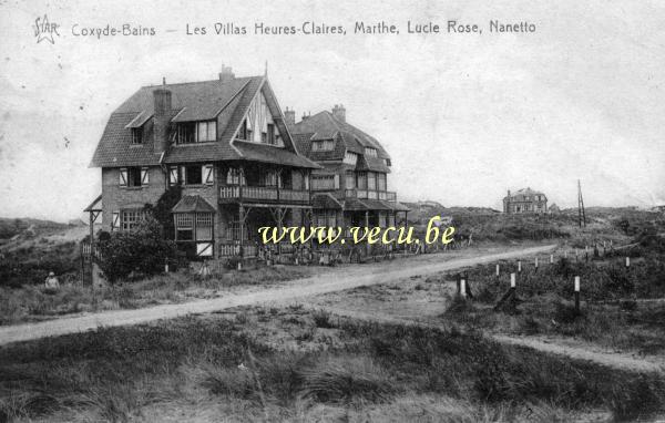 postkaart van Koksijde Les villas Heures-Claires, Marthe, Lucie Rose, Nanetto