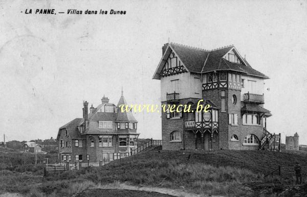 ancienne carte postale de La Panne Villas dans les dunes