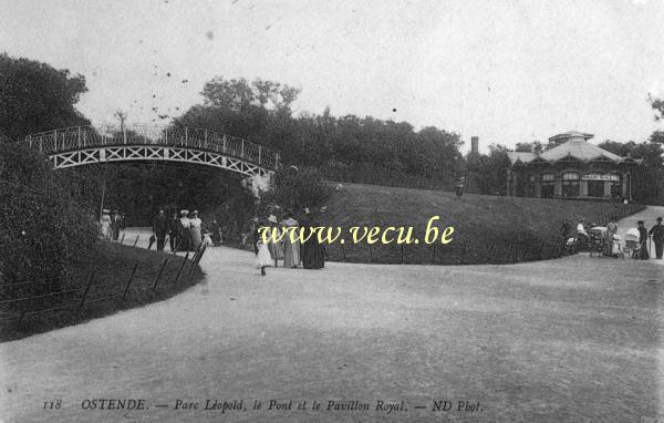 postkaart van Oostende Parc Leopold, le pont et le pavillon royal