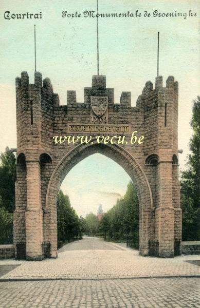 ancienne carte postale de Courtrai Porte monumentale de Groeninghe