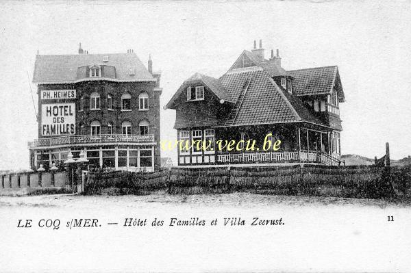 ancienne carte postale de Le Coq Hôtel des familles et Villa Zeerust
