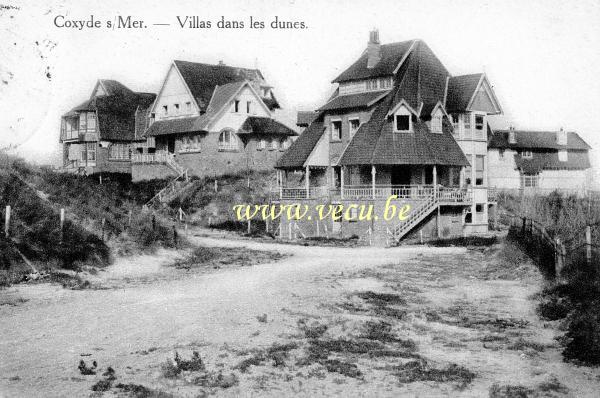 ancienne carte postale de Coxyde Villas dans les dunes