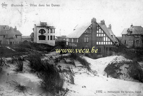 ancienne carte postale de Westende Villas dans les dunes