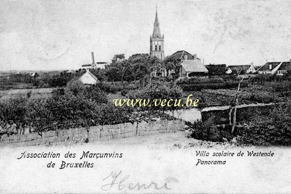 ancienne carte postale de Westende Villa scolaire de Westende - panorama
