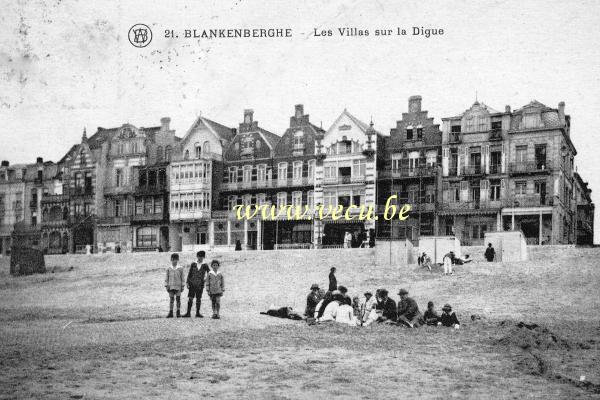 ancienne carte postale de Blankenberge Les villas sur la Digue