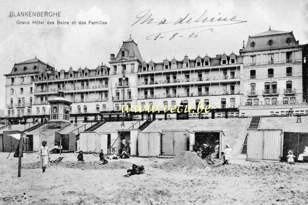 ancienne carte postale de Blankenberge Grand Hôtel des Bains et des Familles