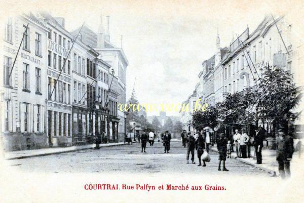 ancienne carte postale de Courtrai Rue Palfyn et Marché aux Grains