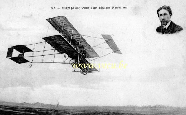 ancienne carte postale de Avion Sommer vole sur biplan Farman