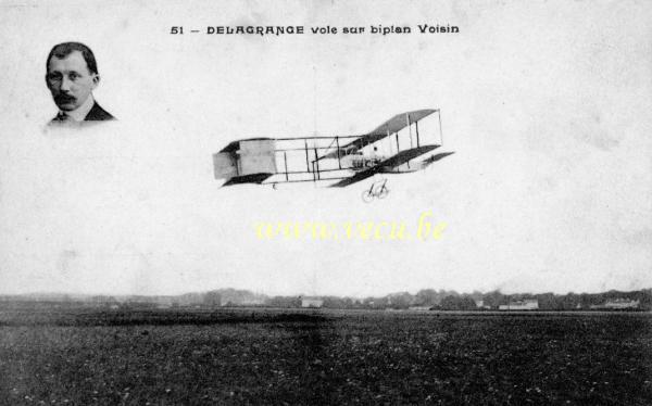 ancienne carte postale de Avion Delagrange vole sur biplan Voisin