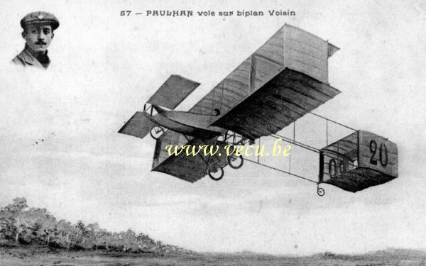 postkaart van Vliegtuigen Paulhan vole sur biplan Voisin