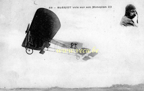 ancienne carte postale de Avion Blériot vole sur son Monoplan 23