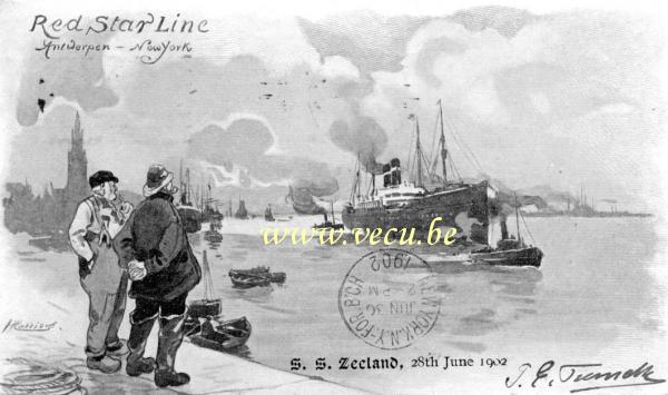 ancienne carte postale de Paquebots Red Star Line Antwerpen - New York  S. S. Zeeland 28th june 1902