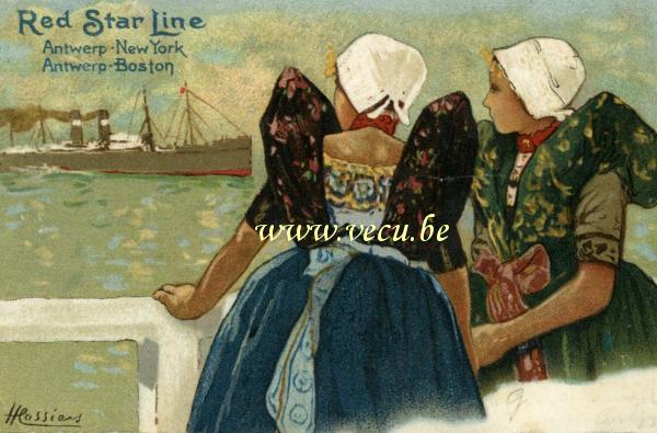 postkaart van Paquebots Red Star Line  -  Antwerp - New York - Antwerp - Boston. Henri Cassiers