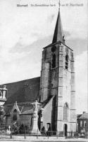 postkaart van Mortsel St-Benediktus kerk en H. Hartbeeld