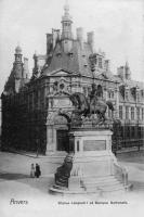 carte postale de Anvers Statue Léopold I et Banque Nationale